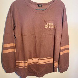Rue 21, dusty mouve long sleeve "kinda don't care" graphic sweatshirt size large